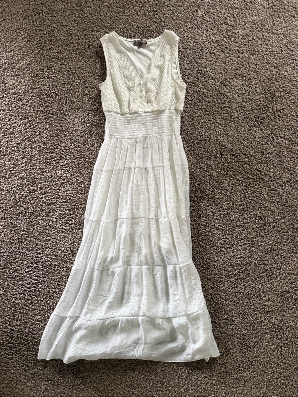 White Sleeveless Maxi Dress with Smocked Waist